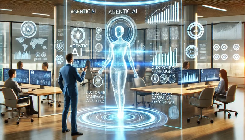 Agentic AI, depicted as a glowing, holographic figure